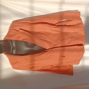 Sonoma linen viscose single button blazer orangy pink w/cream pinstripe med, EUC